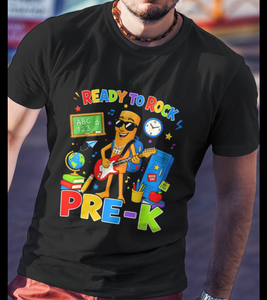 Ready To Rock Pre K Cartoon With Guitar And School Supplies T-Shirt