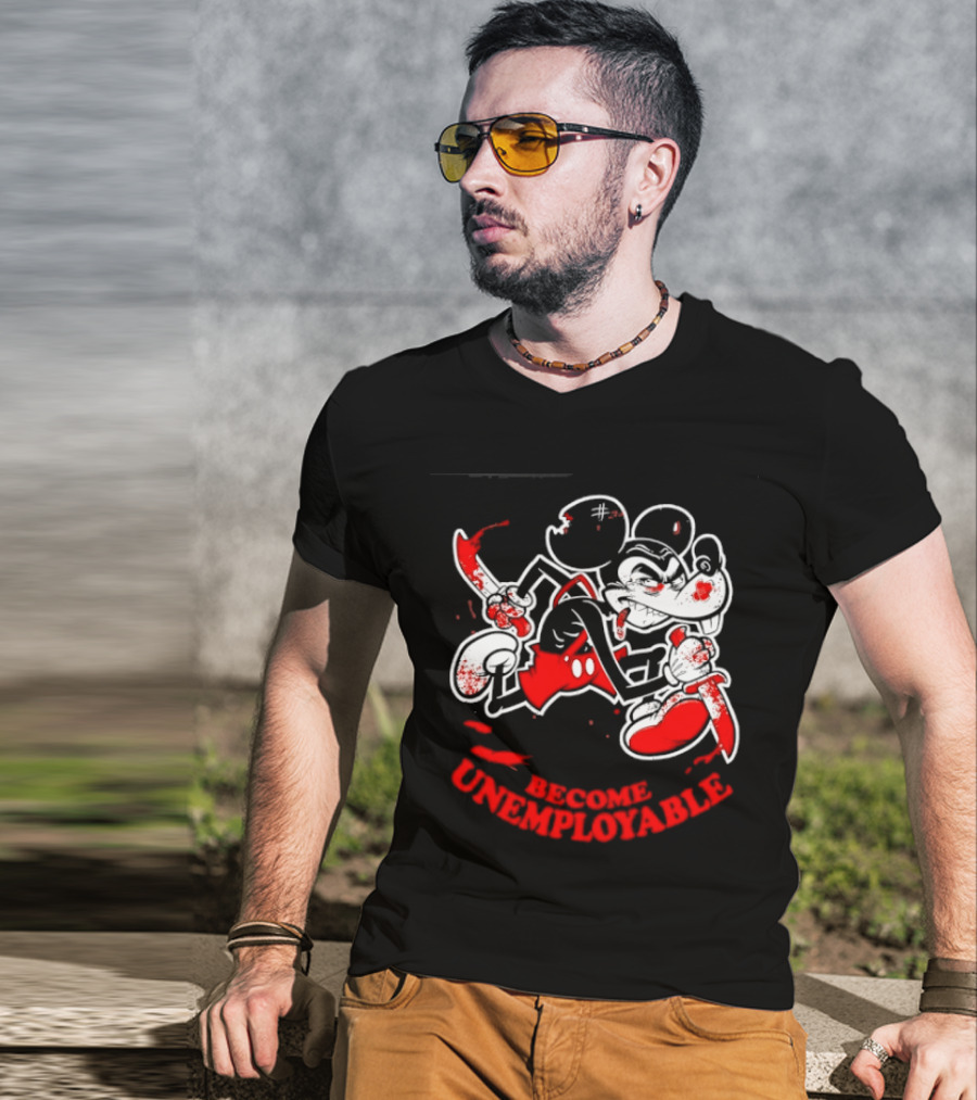 Mickey Mouse Become Unemployable Edgy Cartoon Blood Splatter T-Shirt