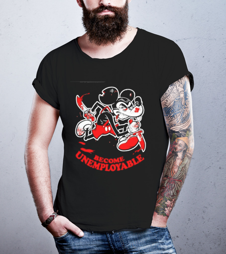 Mickey Mouse Become Unemployable Edgy Cartoon Blood Splatter T-Shirt