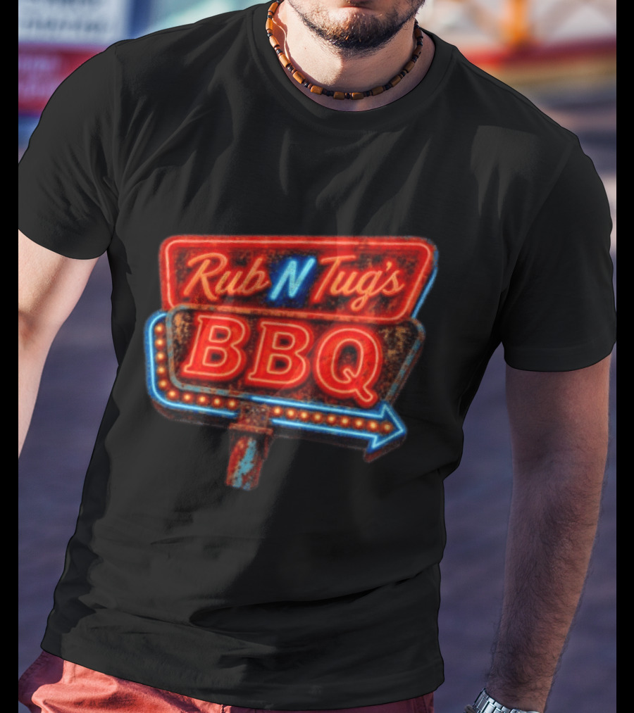 Rub N Tug's BBQ Neon Sign Barbecue Arrow T-Shirt