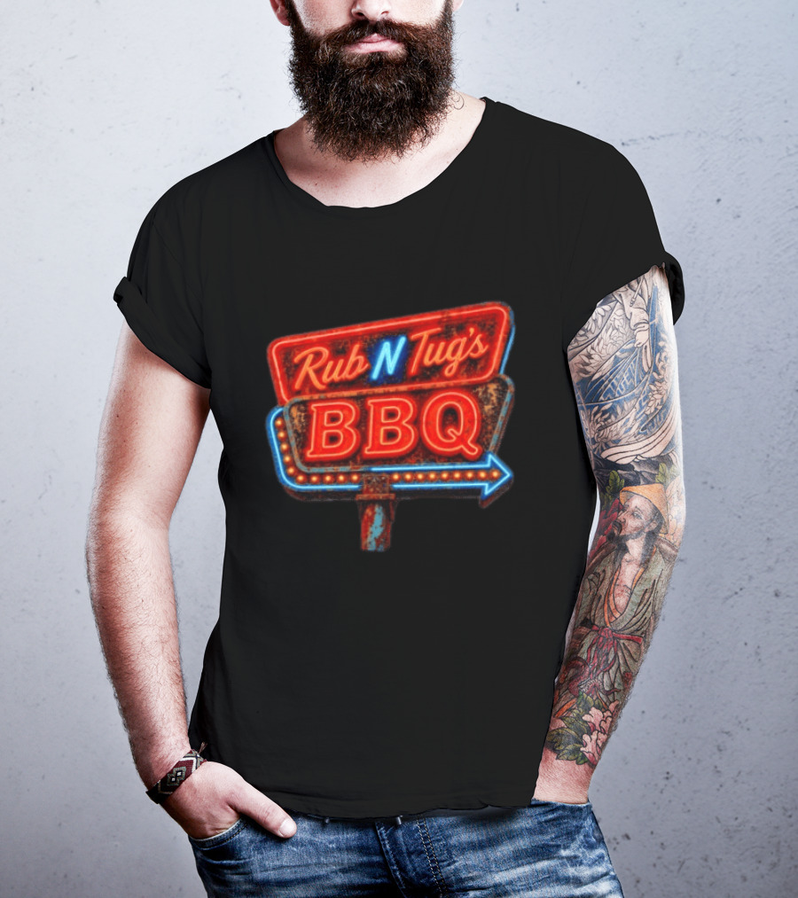 Rub N Tug's BBQ Neon Sign Barbecue Arrow T-Shirt