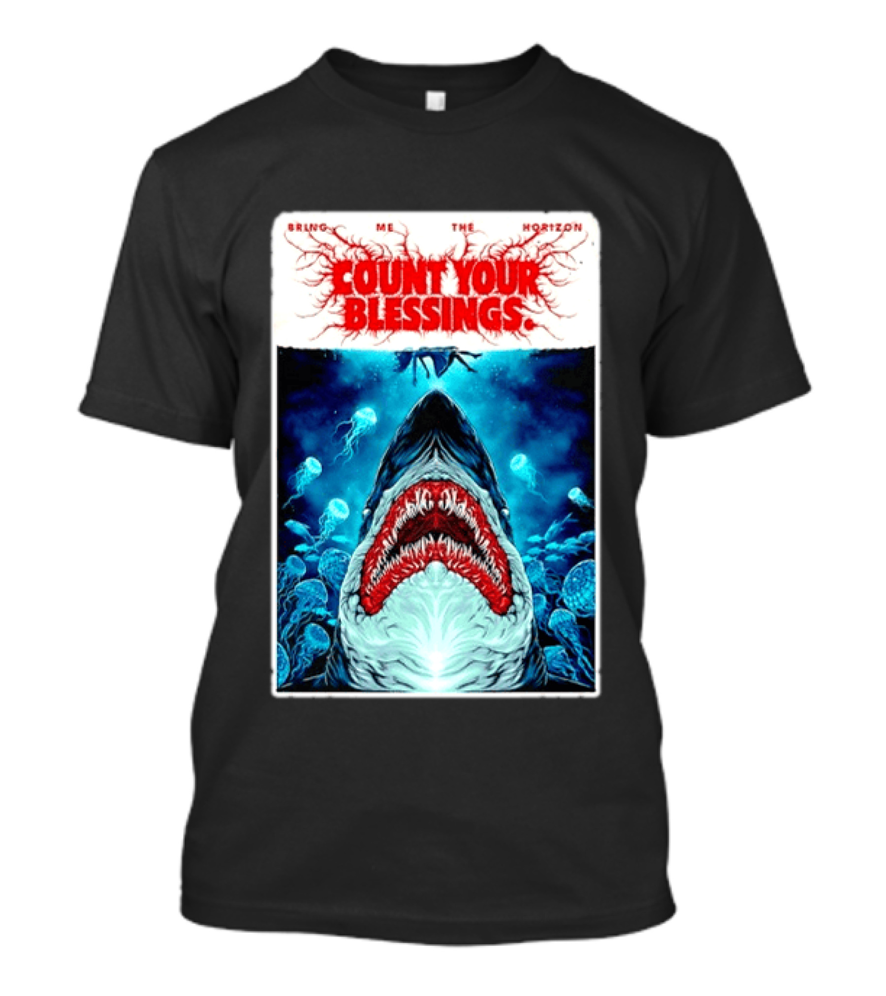 Bring Me The Horizon Count Your Blessings Shark And Jellyfish Ocean Scene T-Shirt