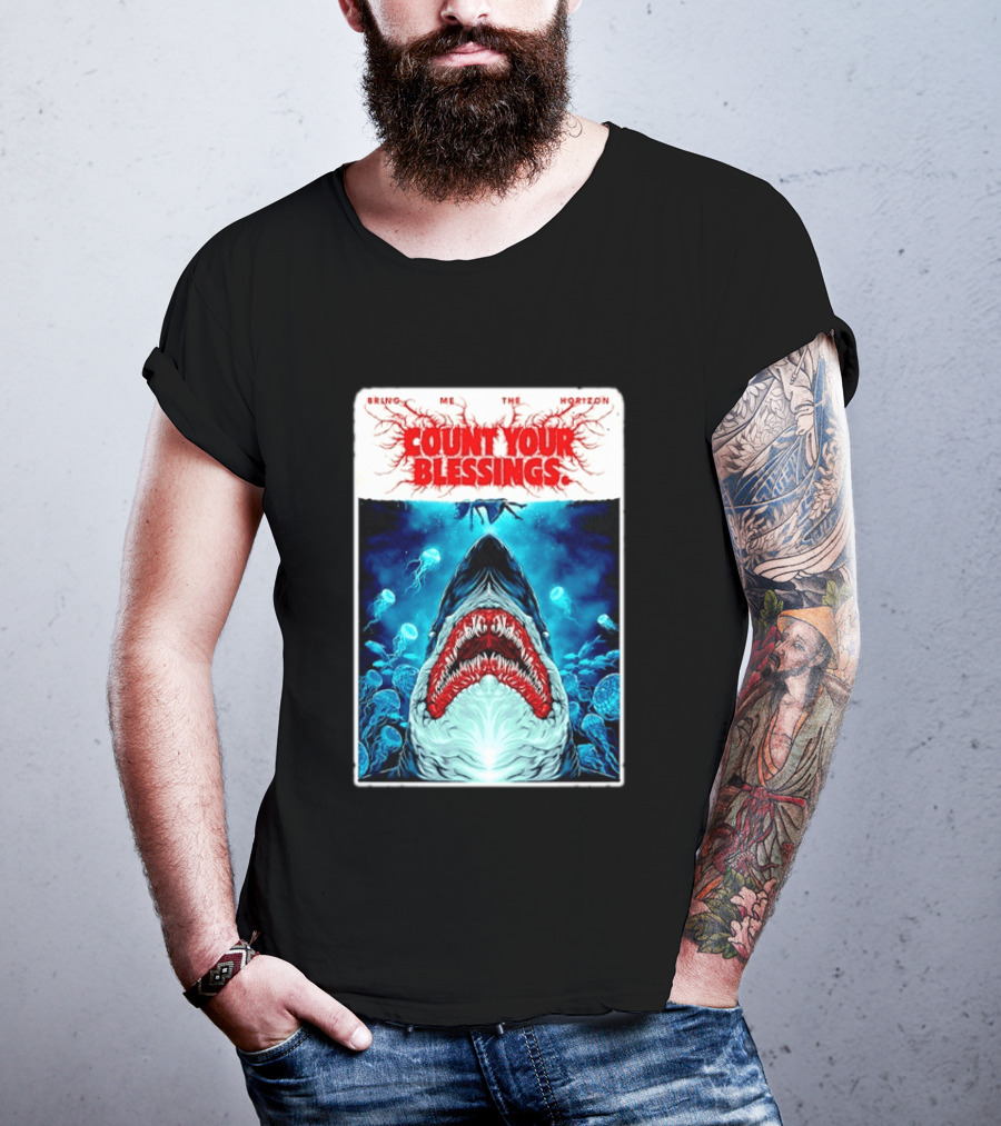 Bring Me The Horizon Count Your Blessings Shark And Jellyfish Ocean Scene T-Shirt
