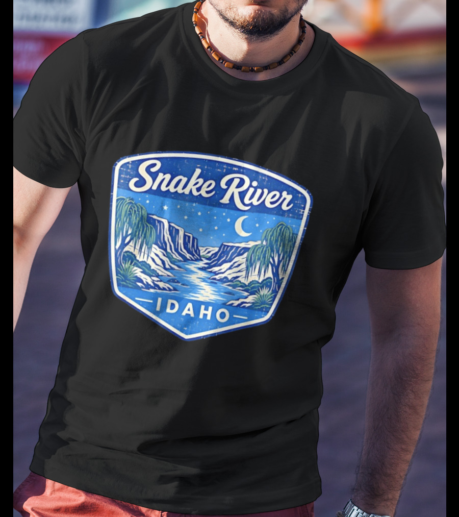 Snake River Idaho Nighttime Canyon With Moon And Stars T-Shirt