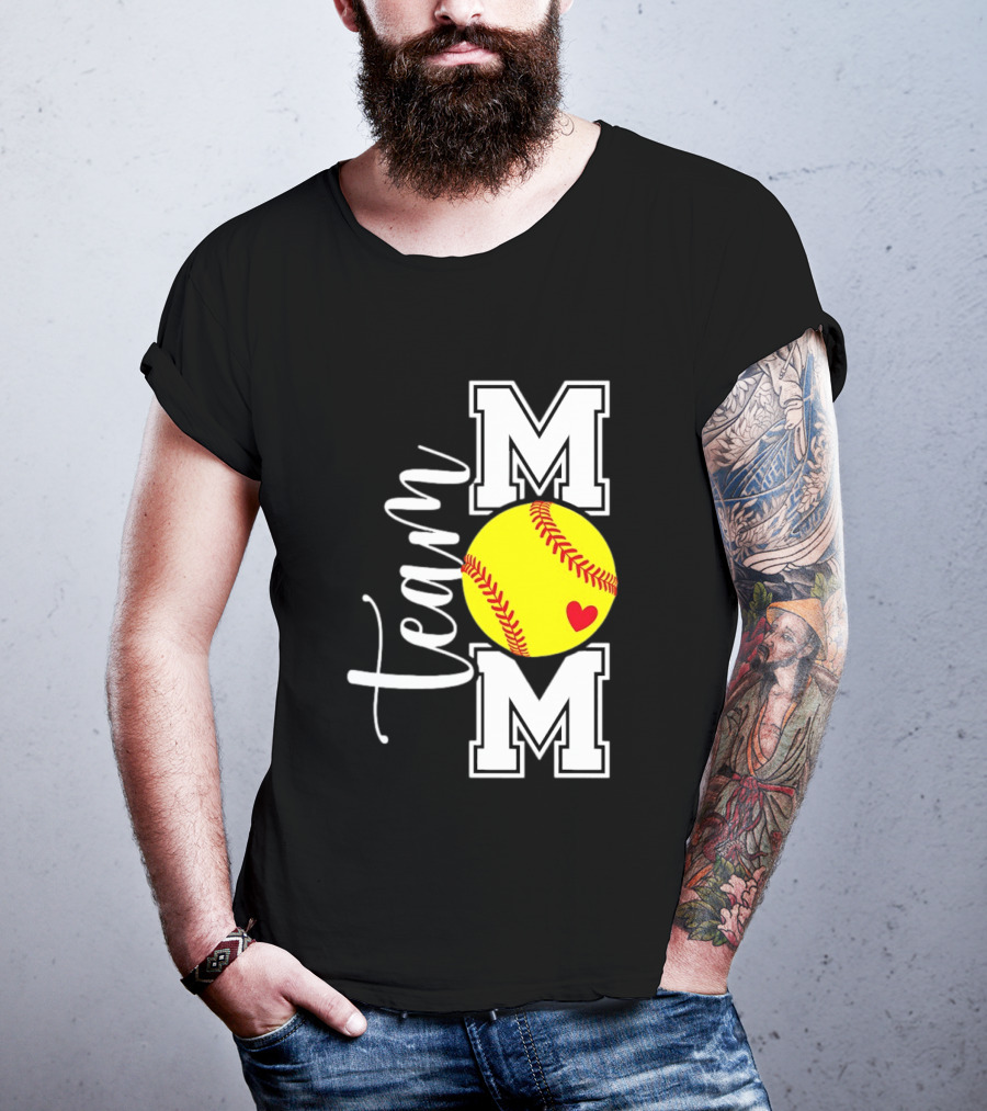Team Mom Softball Yellow Heart Ball T-Shirt