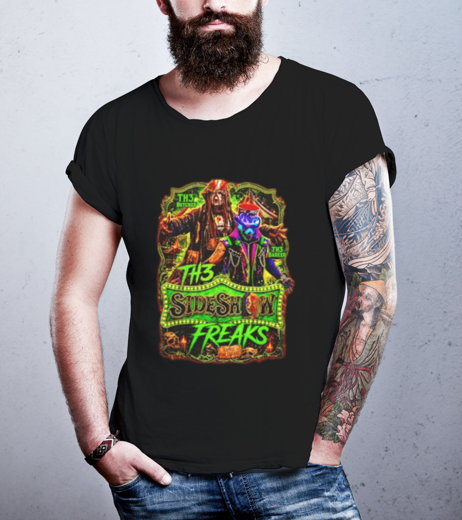 TH3 Sideshow Freaks Butcher Barker Admit The Freaks Carnival Horror T-Shirt