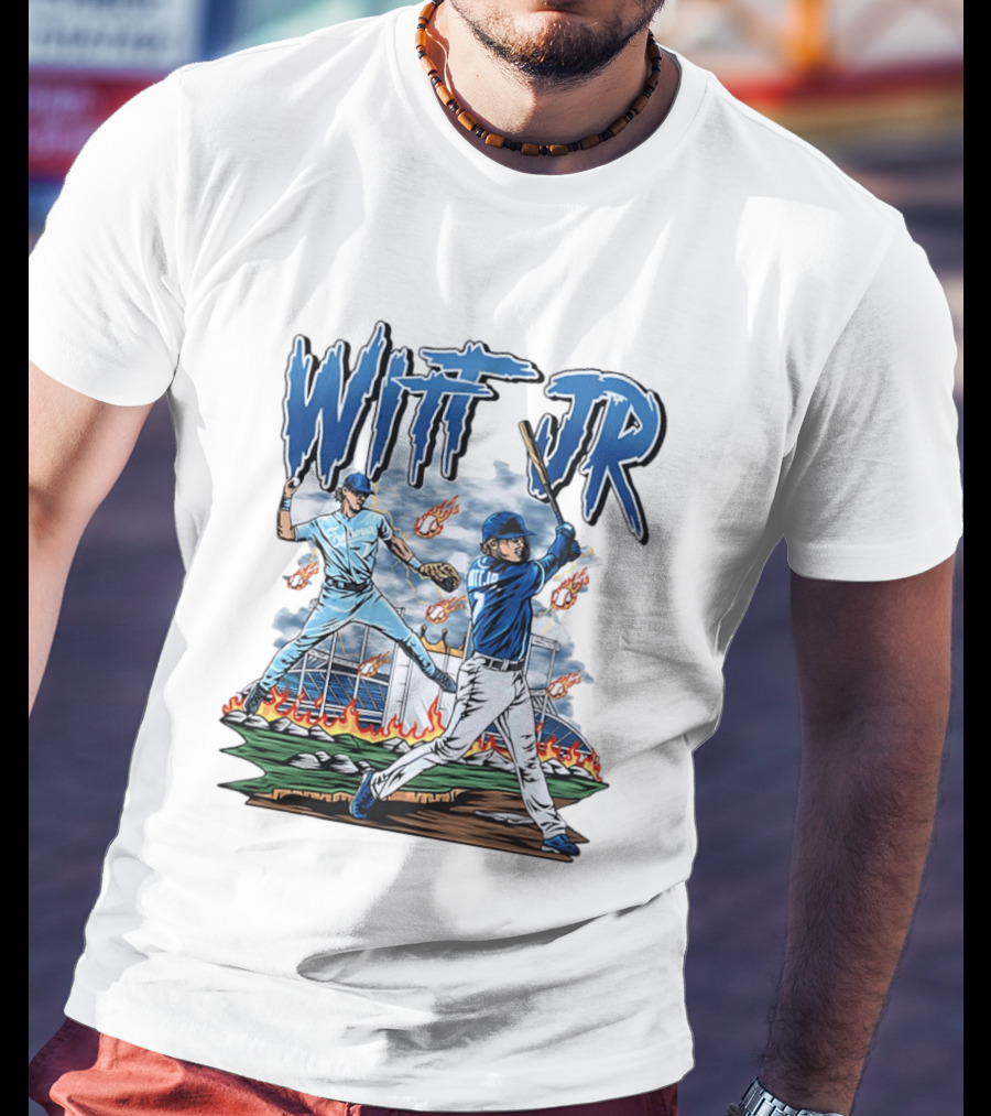 Bobby Witt Jr Kansas City Royals Baseball Player Illustration With Dynamic Action Scenes T-Shirt
