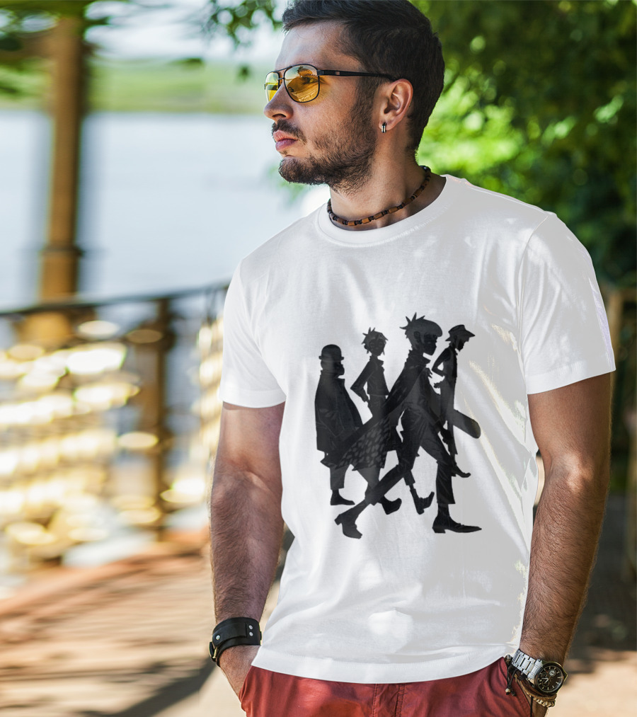 Gorillaz Band Members Silhouettes Dark Shadows Walking T-Shirt
