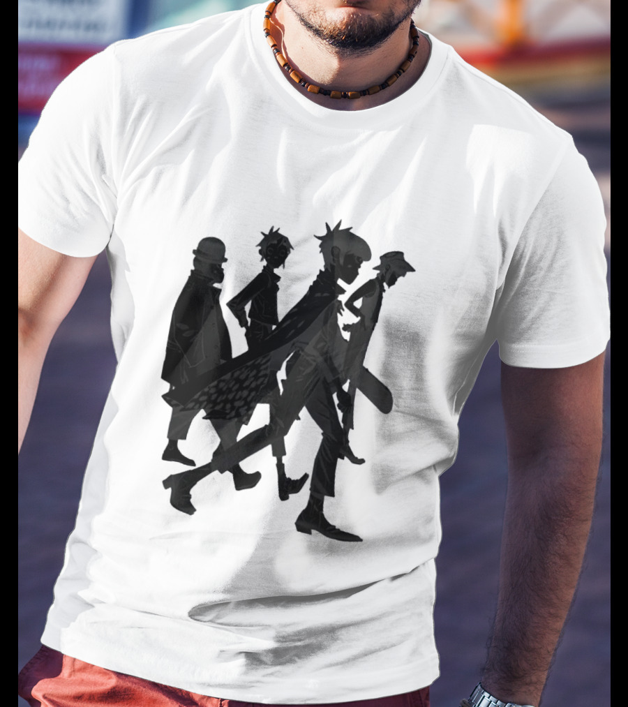 Gorillaz Band Members Silhouettes Dark Shadows Walking T-Shirt
