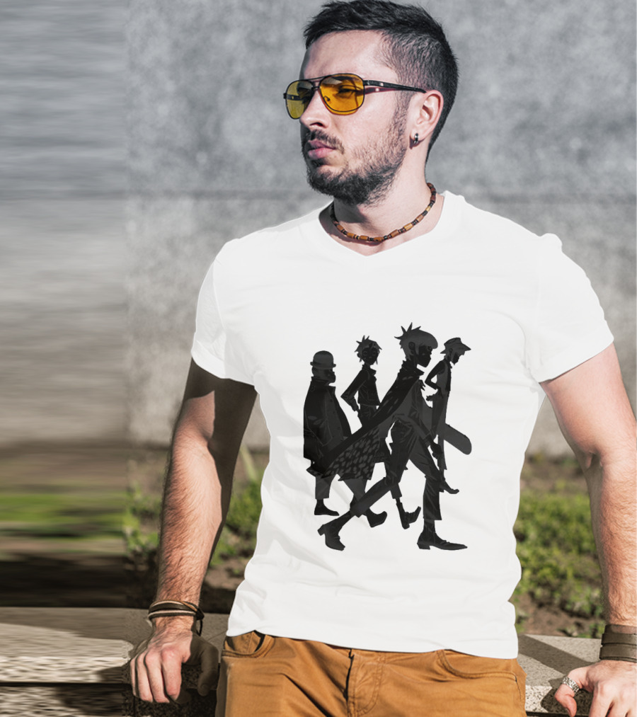 Gorillaz Band Members Silhouettes Dark Shadows Walking T-Shirt