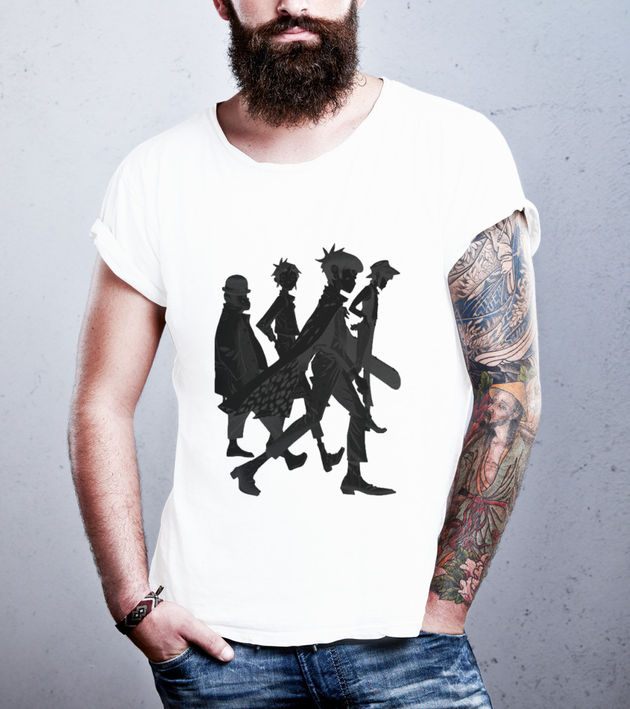 Gorillaz Band Members Silhouettes Dark Shadows Walking T-Shirt