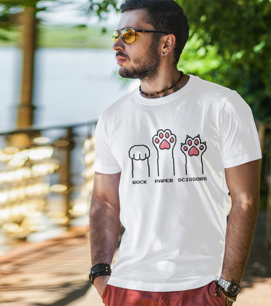 Cat Paws Rock Paper Scissors Pixel Kitten Game T-Shirt