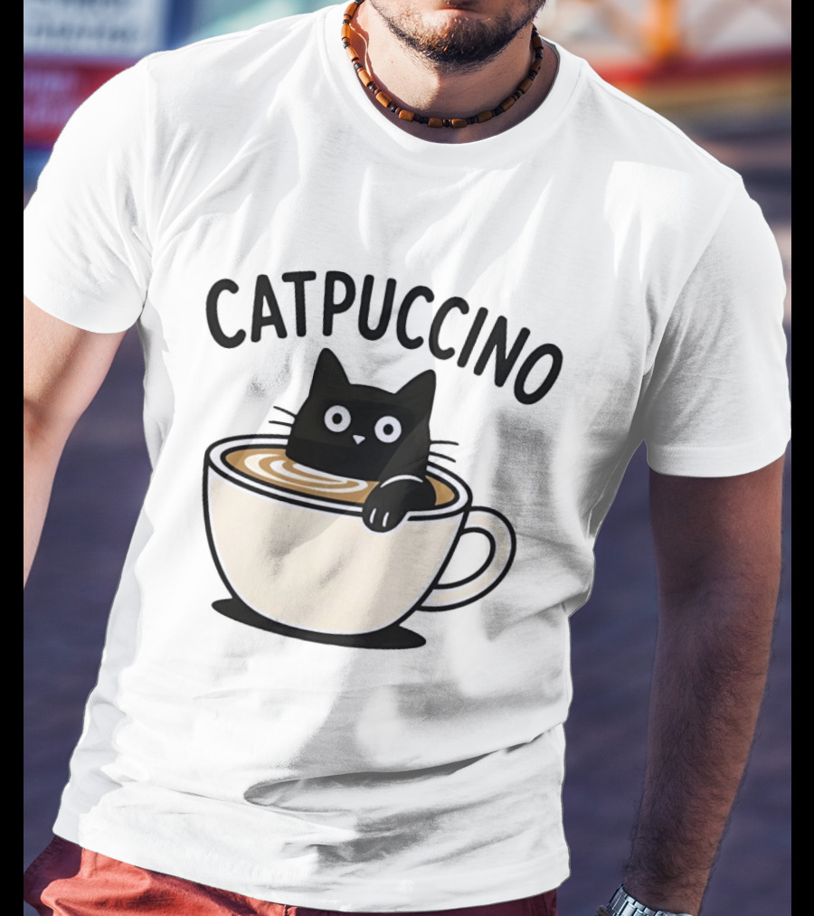 CATPUCCINO Black Cat In A Coffee Cup Cappuccino T-Shirt