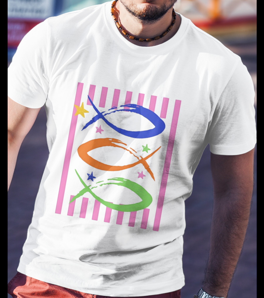 Christian Fish With Vibrant Stars And Stripes T-Shirt