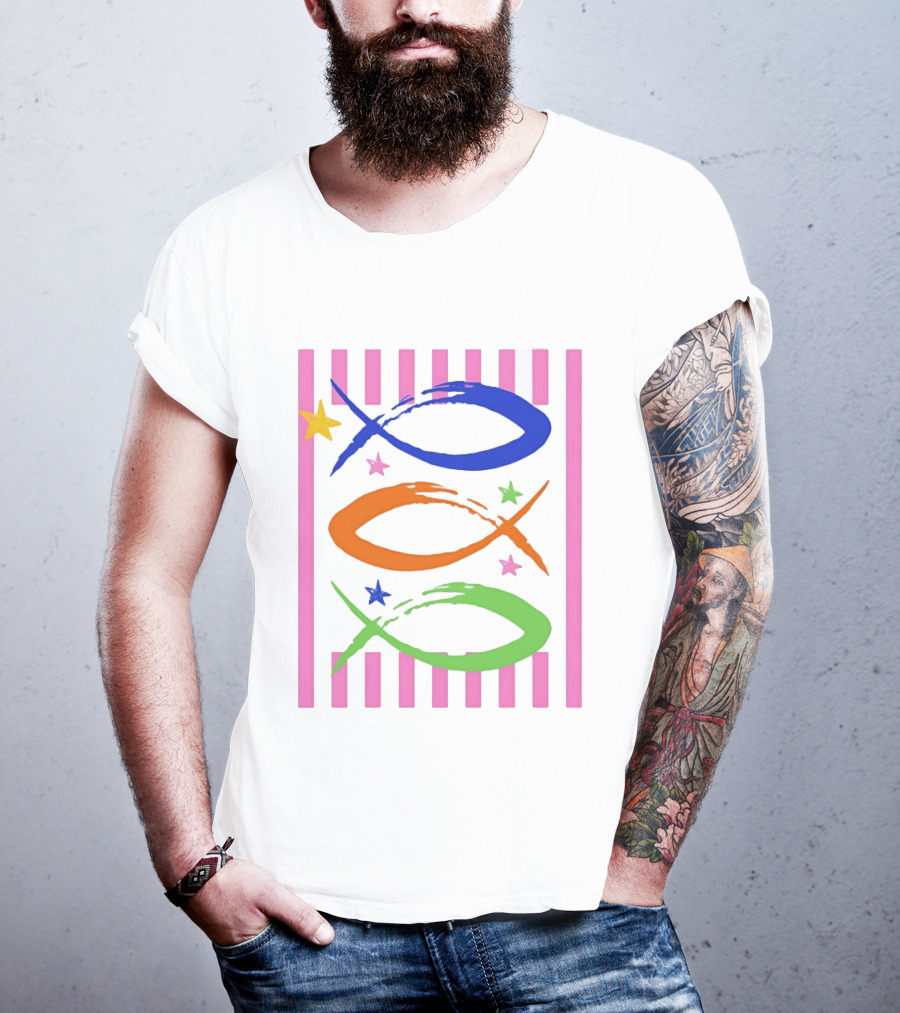 Christian Fish With Vibrant Stars And Stripes T-Shirt