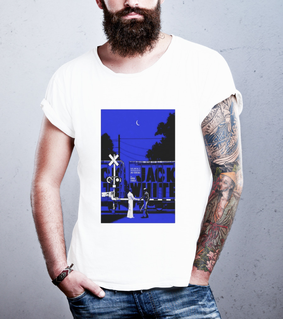 Jack White Rough Francis Essex Junction VT July 15 2026 Train Crossing Night Scene Moon T-Shirt