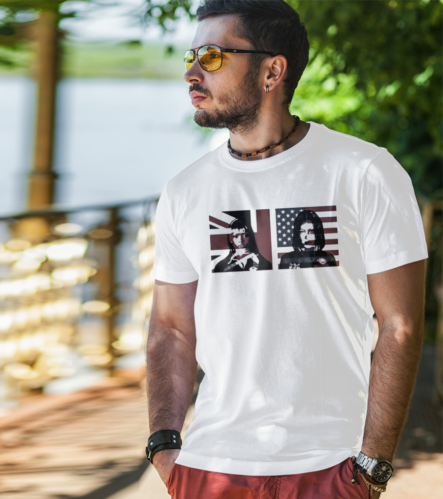 Jorja Smith And Taraji P Henson British And American Flag Portraits T-Shirt