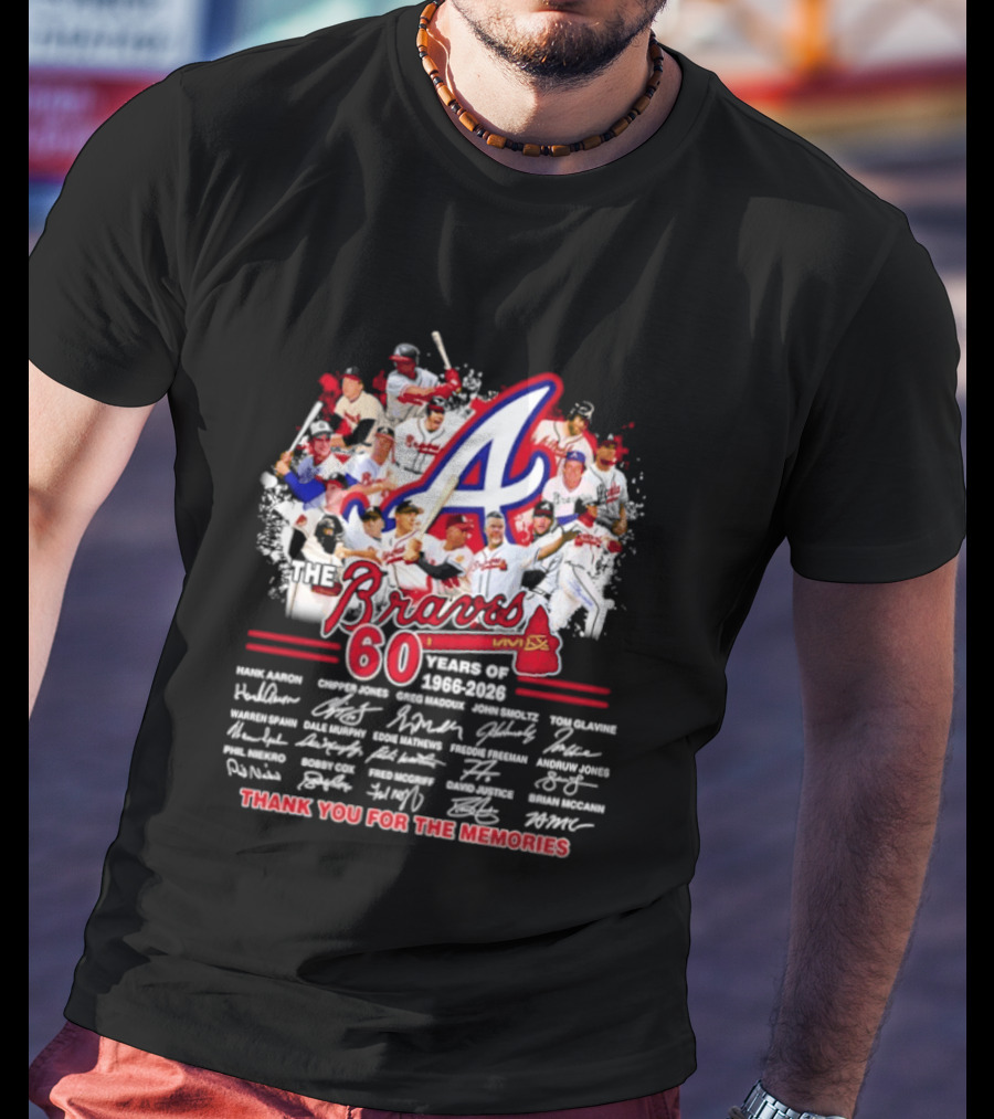 Atlanta Braves 60 Years 1966 2026 Collage Team Thank You For The Memories Autographed T-Shirt
