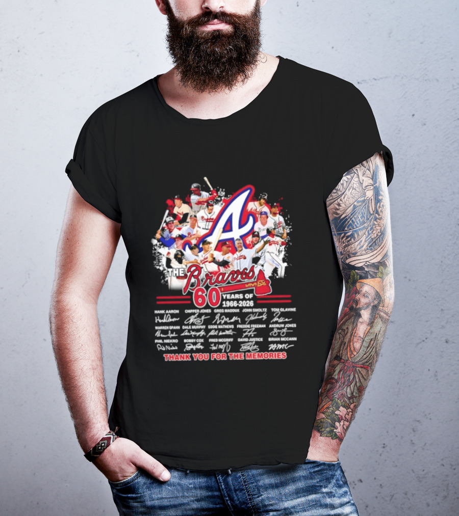 Atlanta Braves 60 Years 1966 2026 Collage Team Thank You For The Memories Autographed T-Shirt
