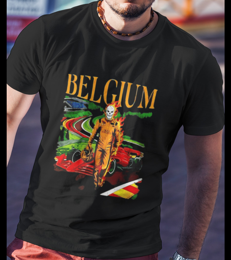 Belgium Dead Threads Formula 1 Racing Skeleton Flame Suit Track T-Shirt