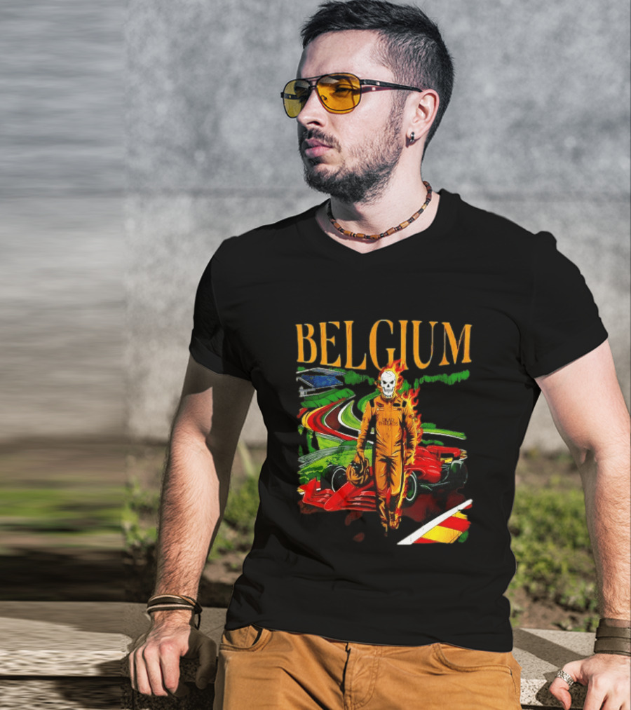 Belgium Dead Threads Formula 1 Racing Skeleton Flame Suit Track T-Shirt