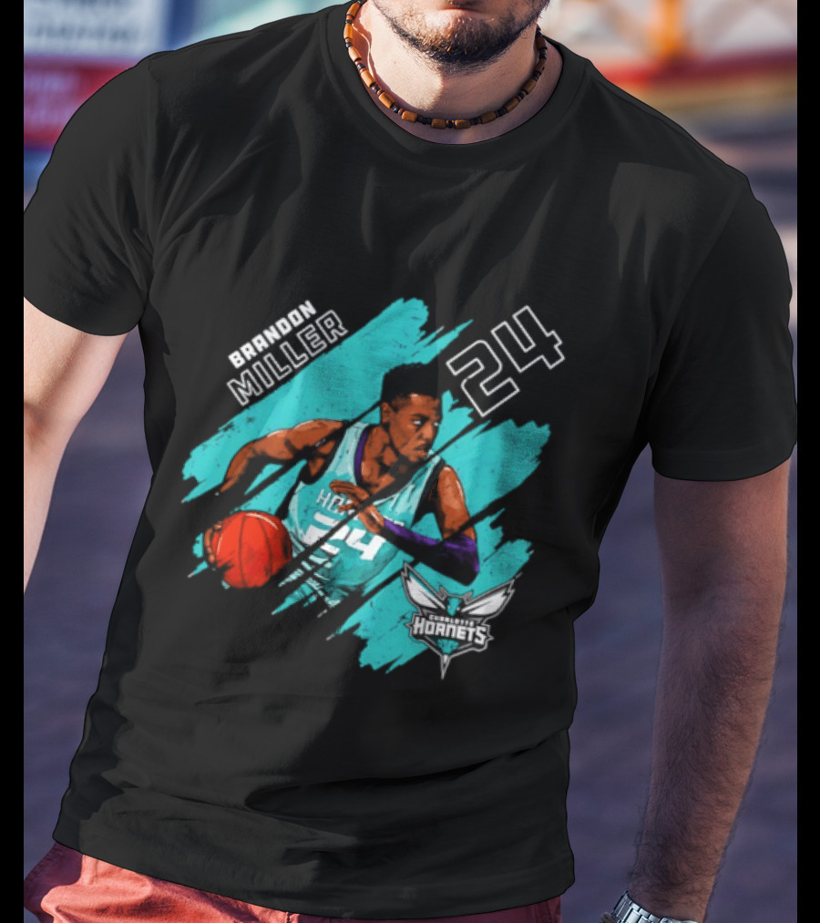 Brandon Miller 24 Charlotte Hornets Basketball Stripes T-Shirt