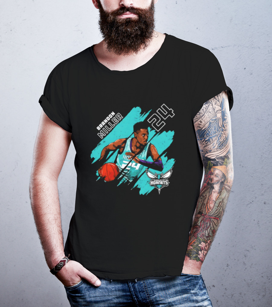 Brandon Miller 24 Charlotte Hornets Basketball Stripes T-Shirt