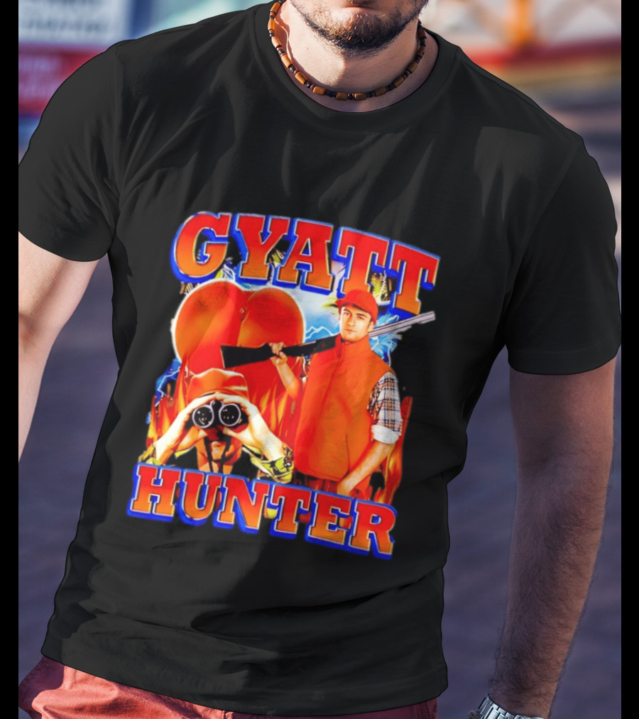 Gyatt Hunter Peach Slang With Binoculars And Rifle T-Shirt