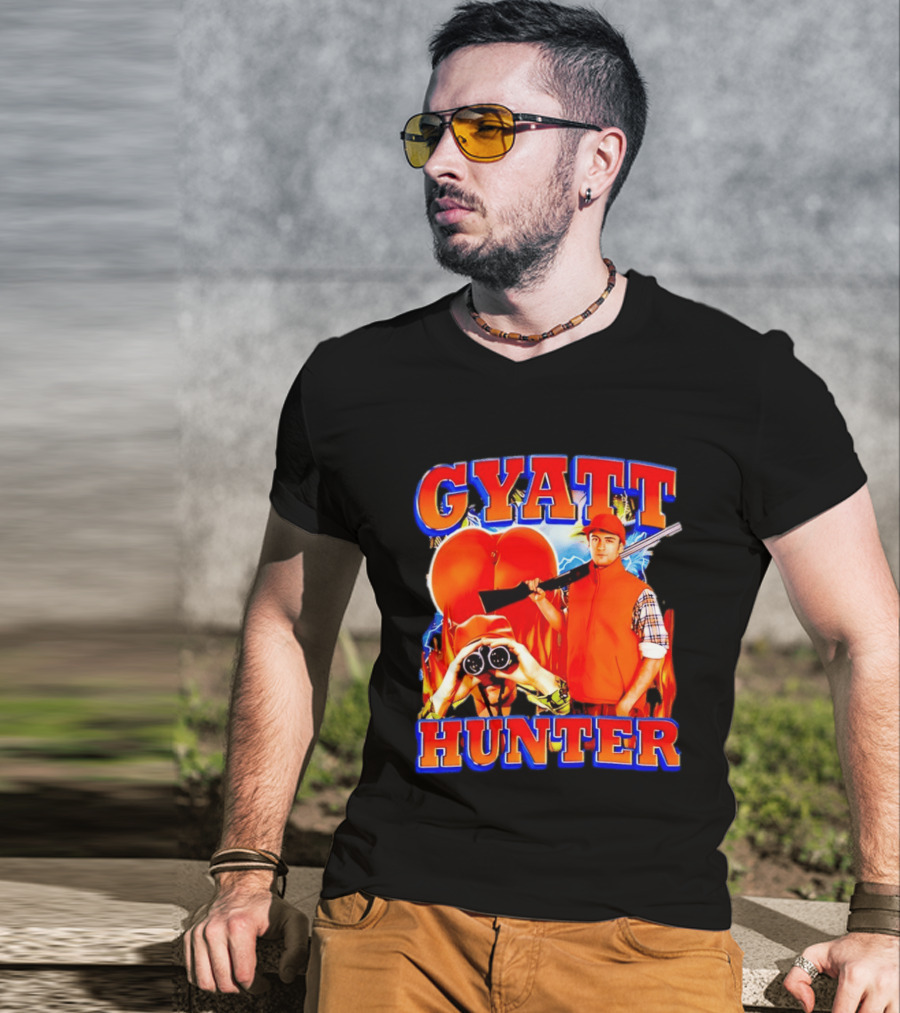 Gyatt Hunter Peach Slang With Binoculars And Rifle T-Shirt