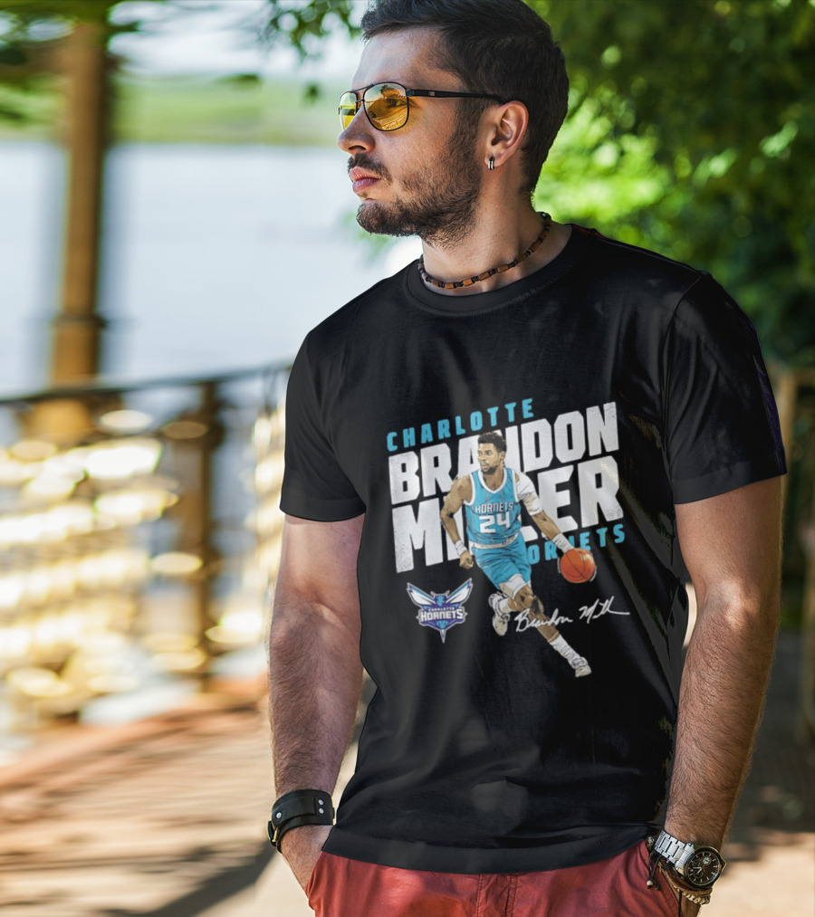 Charlotte Hornets Brandon Miller 24 Basketball Player Signature T-Shirt
