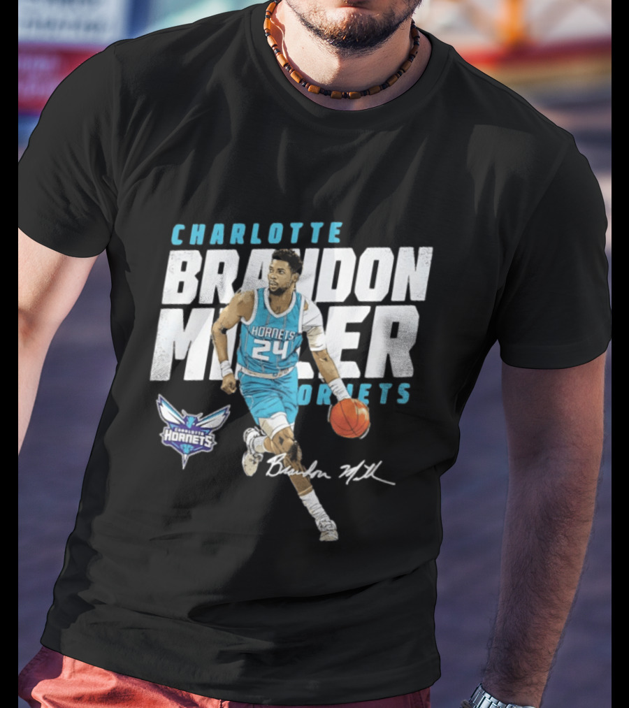 Charlotte Hornets Brandon Miller 24 Basketball Player Signature T-Shirt