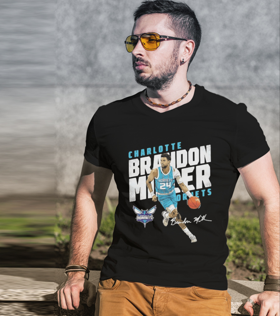 Charlotte Hornets Brandon Miller 24 Basketball Player Signature T-Shirt