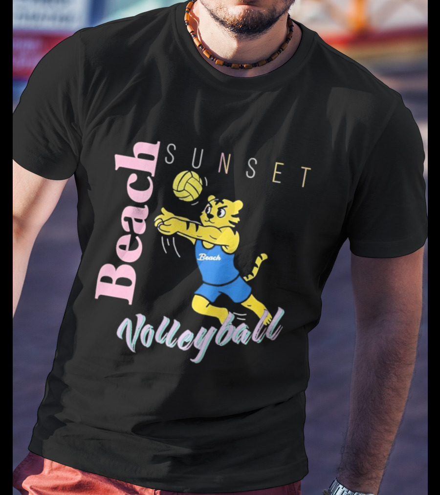 Beach Sunset Volleyball Tiger Jeff Cole T-Shirt