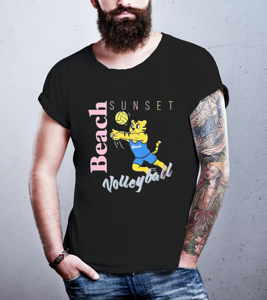 Beach Sunset Volleyball Tiger Jeff Cole T-Shirt
