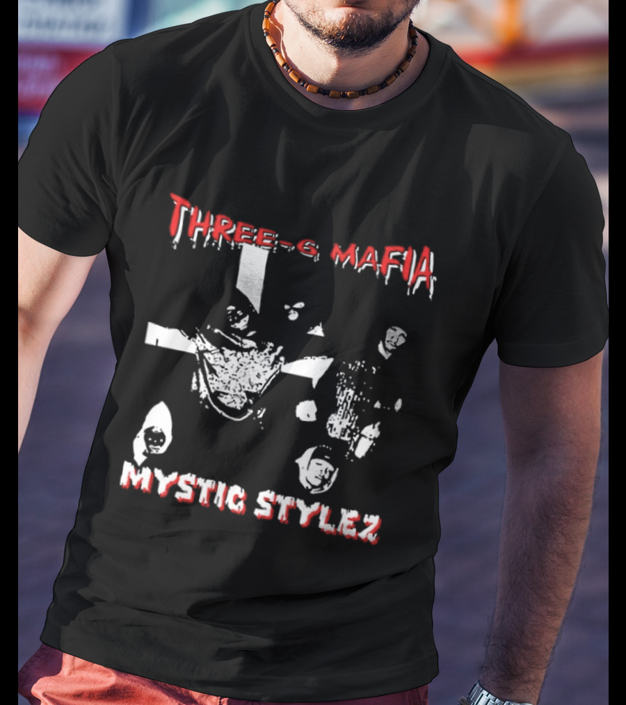 Three 6 Mafia Mystic Stylez Back Against The Wall Two Sided T-Shirt