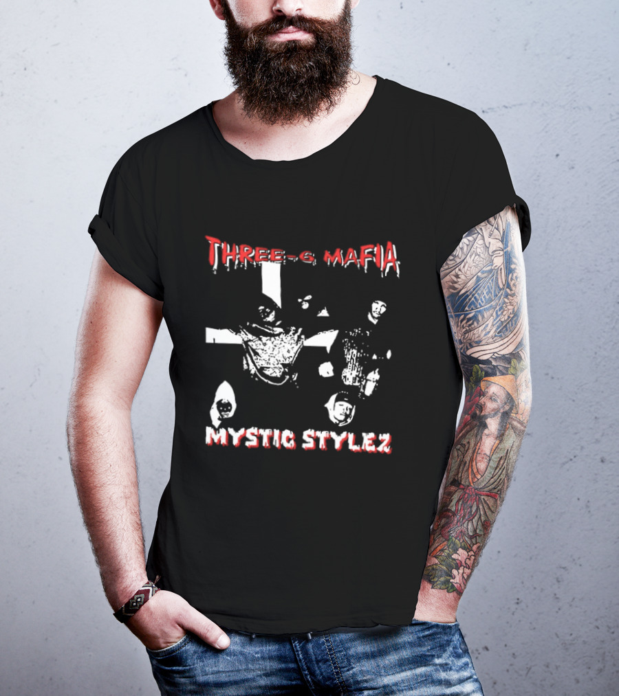 Three 6 Mafia Mystic Stylez Back Against The Wall Two Sided T-Shirt