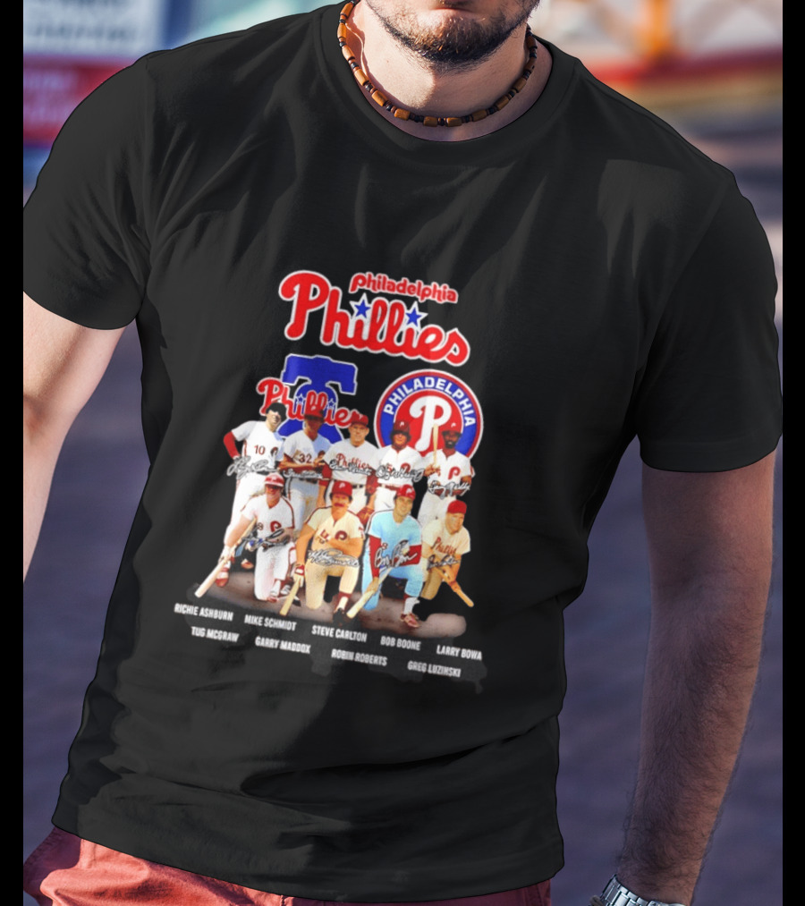 Philadelphia Phillies Legends Ashburn Schmidt Carlton Boone Bowa McGraw Maddox Roberts Luzinski Signatures Vintage Players T-Shirt
