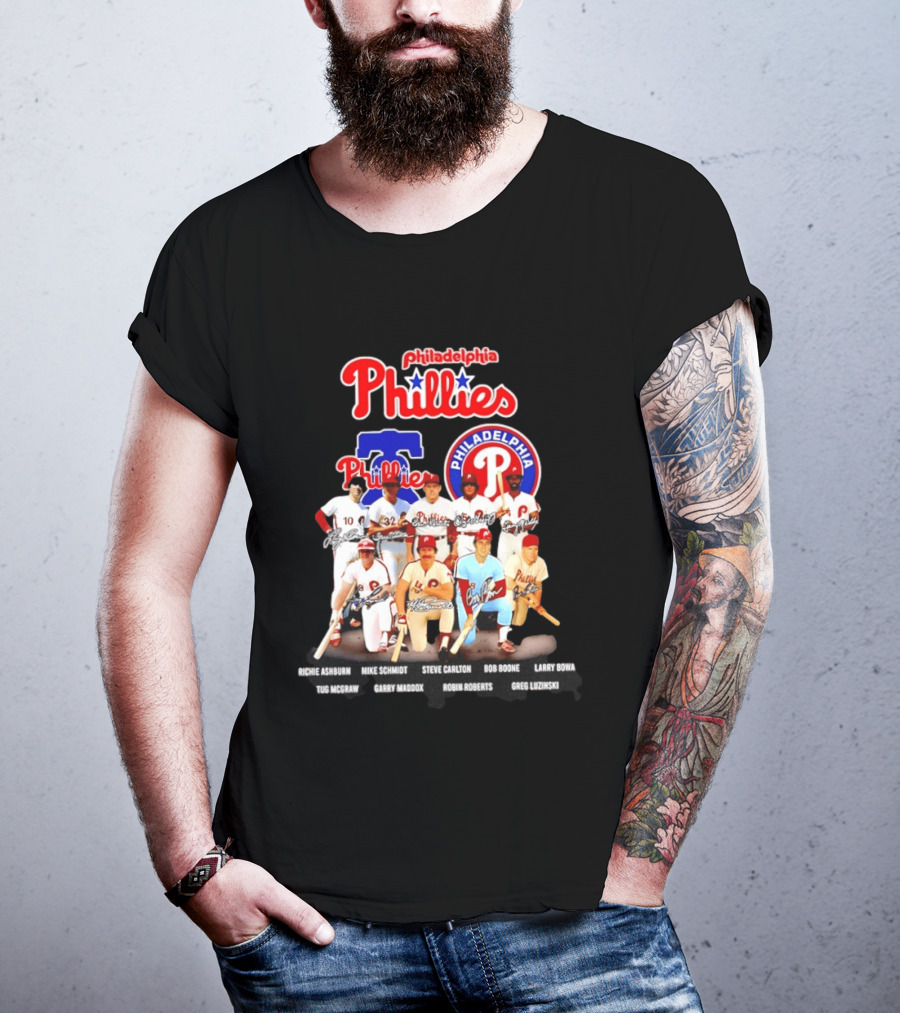 Philadelphia Phillies Legends Ashburn Schmidt Carlton Boone Bowa McGraw Maddox Roberts Luzinski Signatures Vintage Players T-Shirt