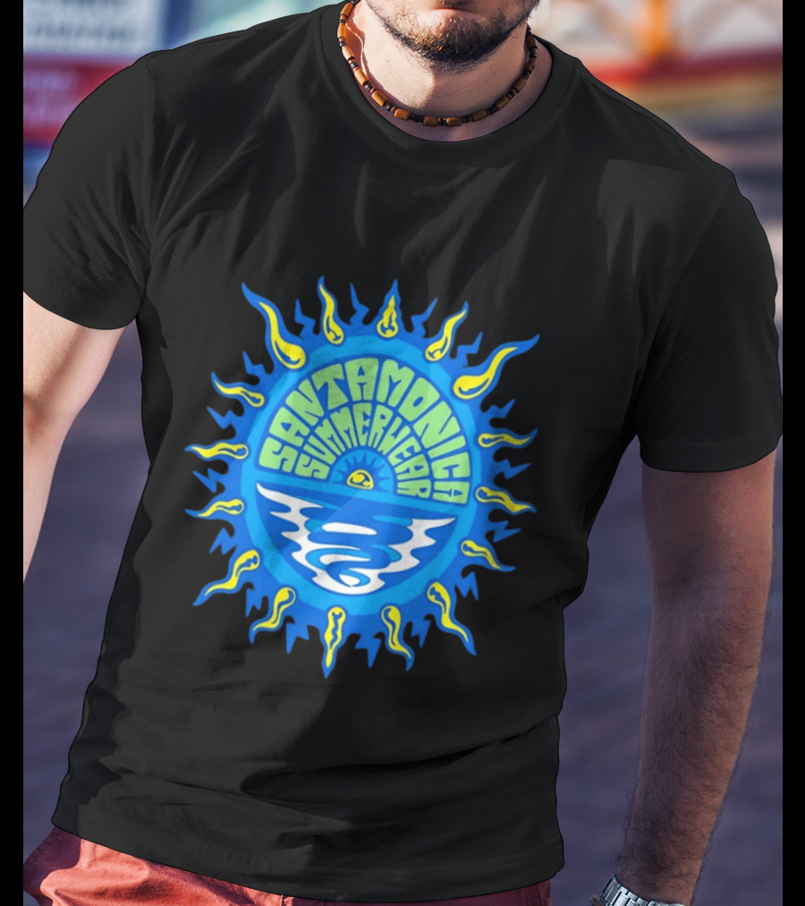 Santa Monica Summerwear Sun And Ocean Beach Radiant Waves T-Shirt
