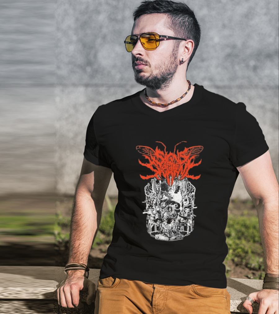 Signs Of The Swarm Skull Deathcore Metal Album Cover T-Shirt