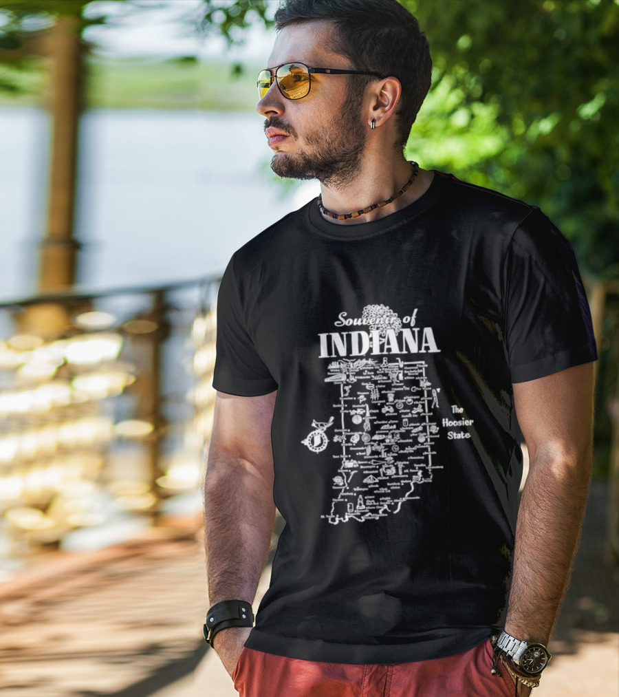 Souvenir Indiana The Hoosier State Map Vintage Locations T-Shirt