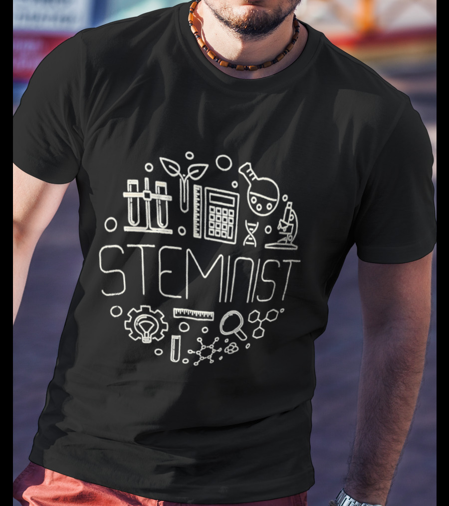 Science Technology Education STEMINIST Beaker Microscope Calculator Test Tubes T-Shirt
