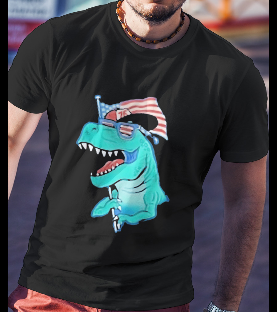 Patriotic Rex American Flag Sunglasses 76 Dinosaur T-Shirt