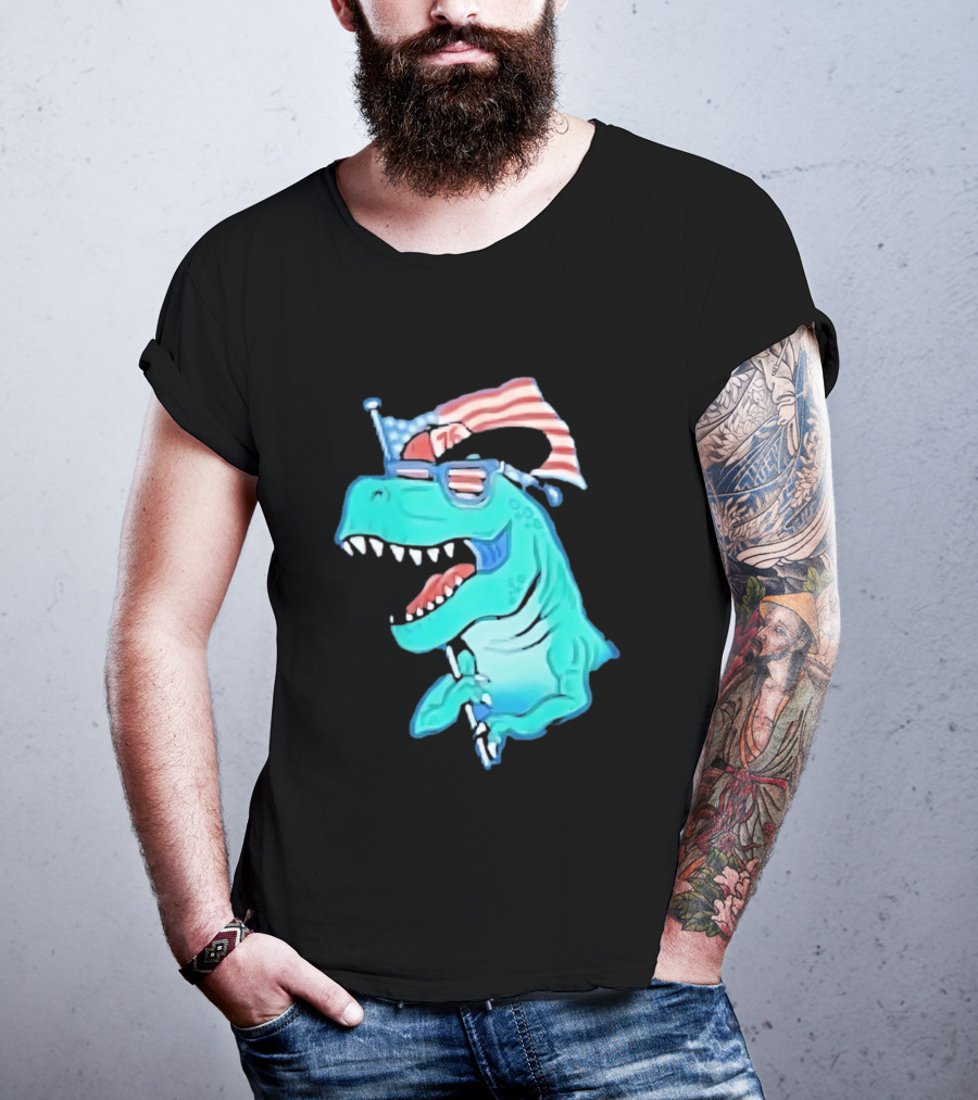 Patriotic Rex American Flag Sunglasses 76 Dinosaur T-Shirt