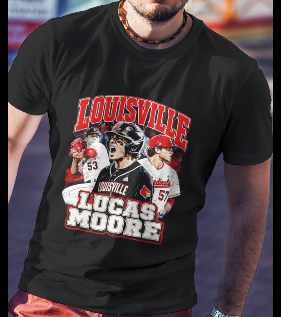 Lucas Moore Louisville Cardinals Baseball Players Dynamic Action T-Shirt