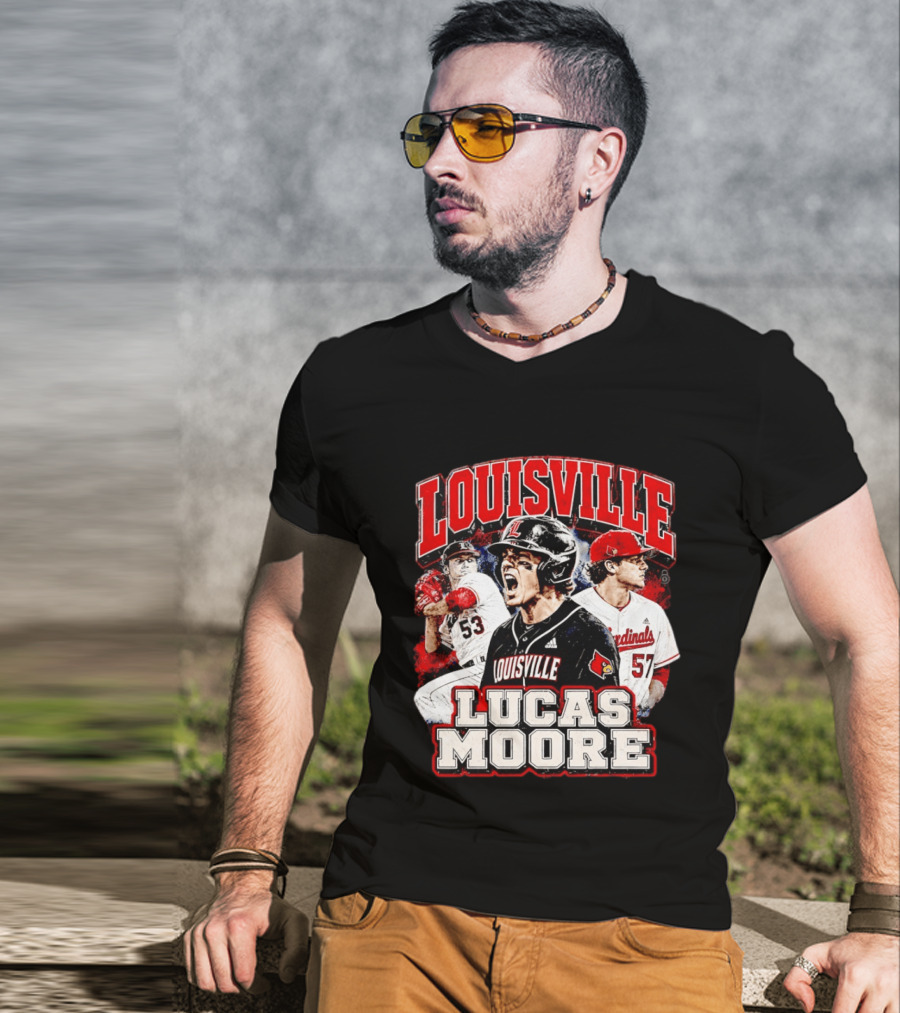 Lucas Moore Louisville Cardinals Baseball Players Dynamic Action T-Shirt