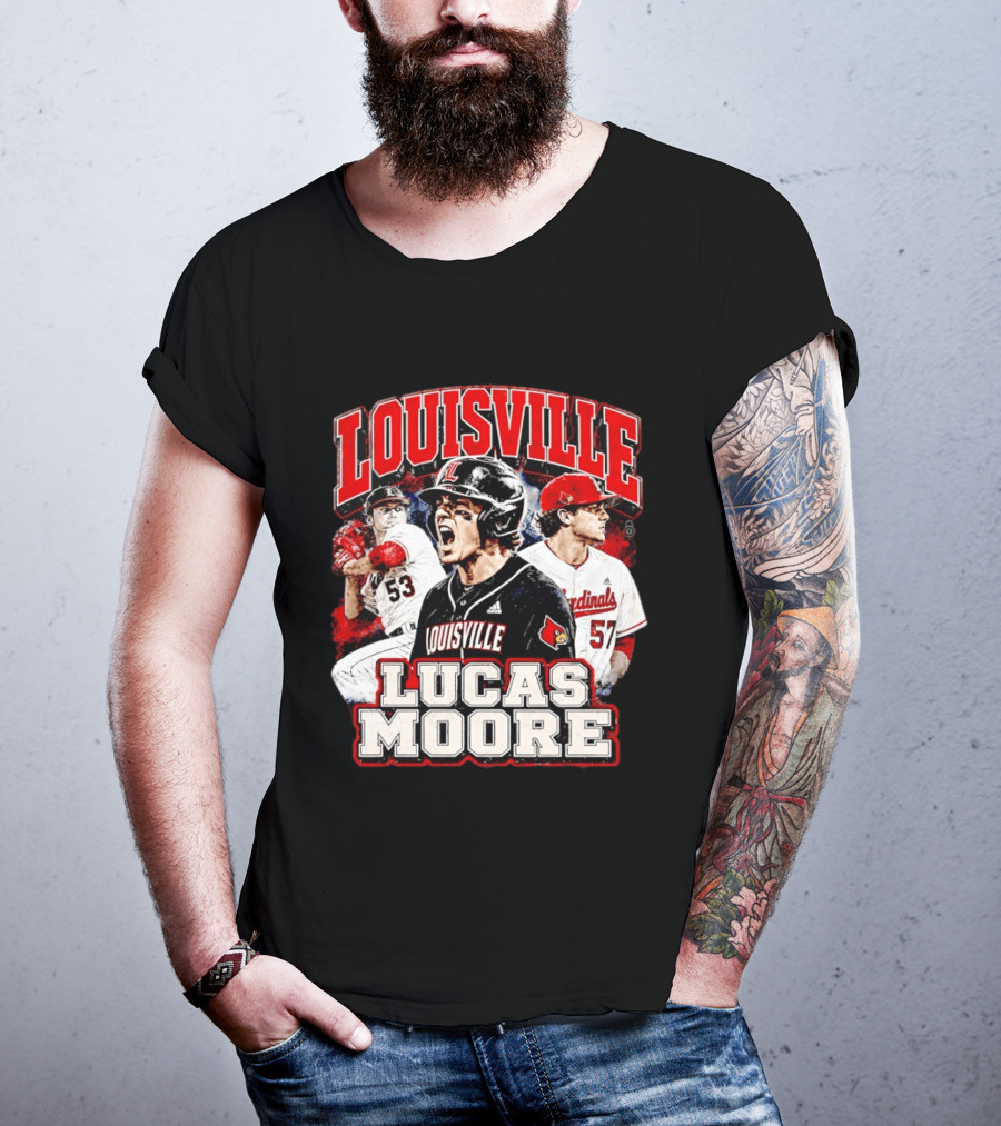 Lucas Moore Louisville Cardinals Baseball Players Dynamic Action T-Shirt