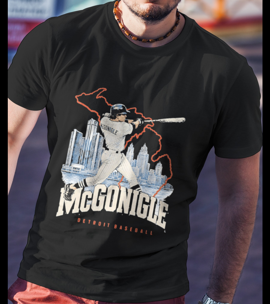 McGonigle Detroit Baseball Vintage Player Retro Skyline T-Shirt