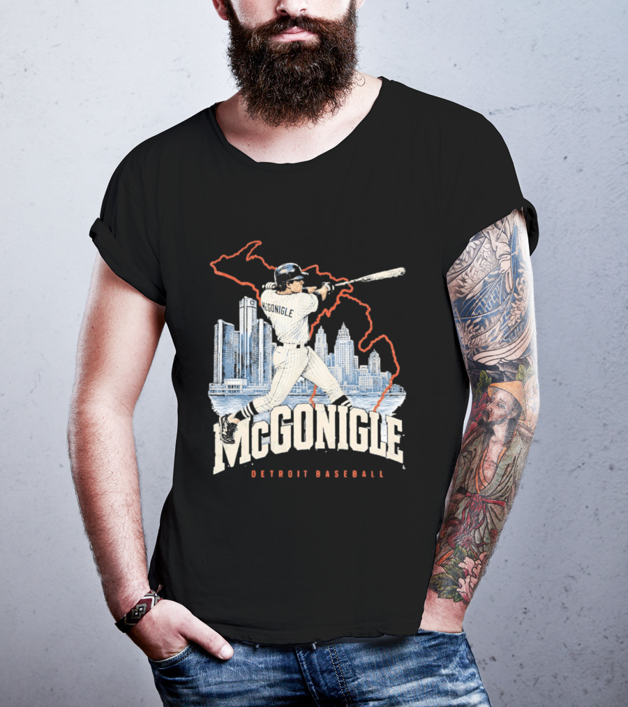 McGonigle Detroit Baseball Vintage Player Retro Skyline T-Shirt