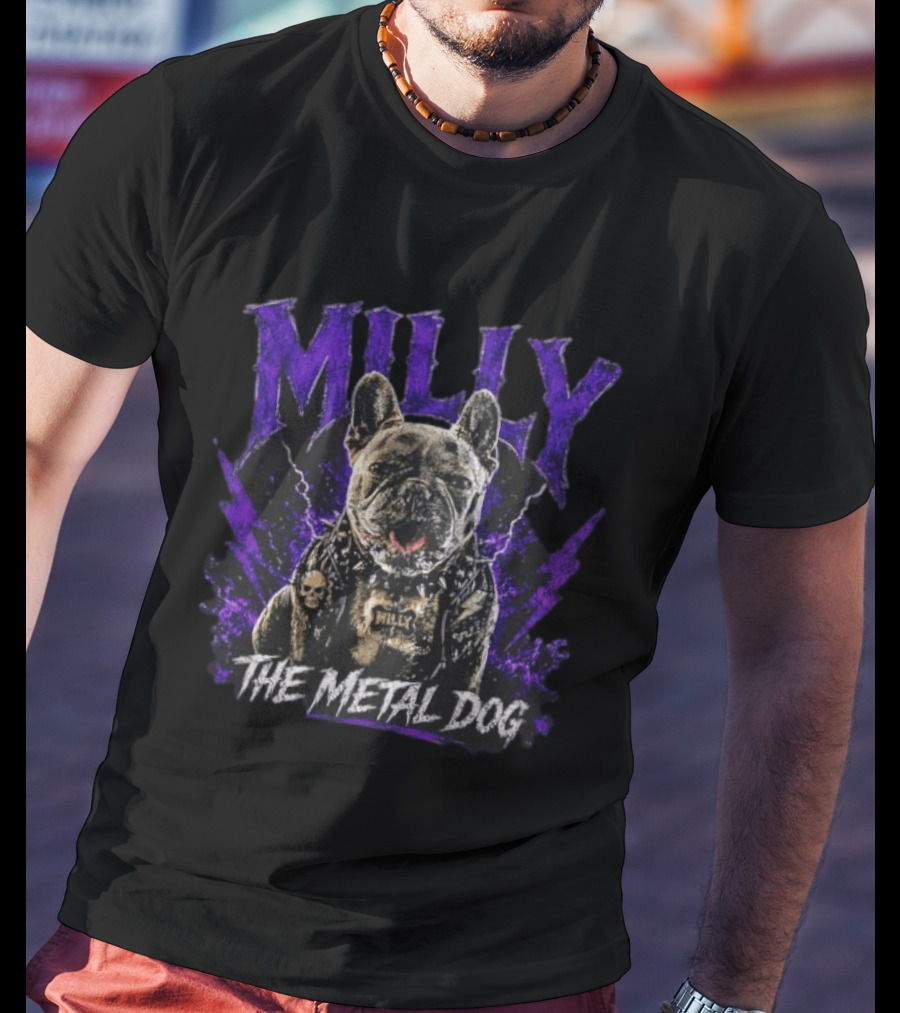 Milly The Metal Dog Purple Lightning Skull Vest Punk Rock T-Shirt